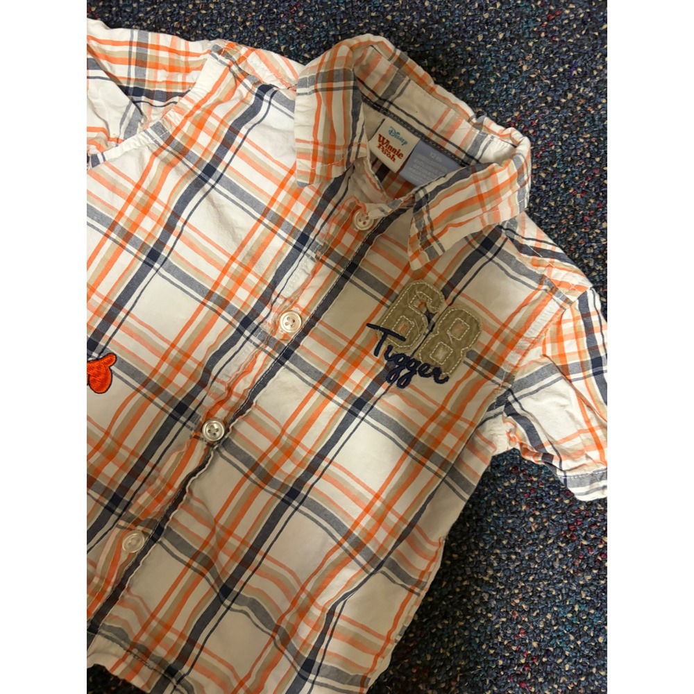 Disney Winnie the Pooh Tigger Plaid Shirt Vintage Y2K Orange Blue 12M Kids